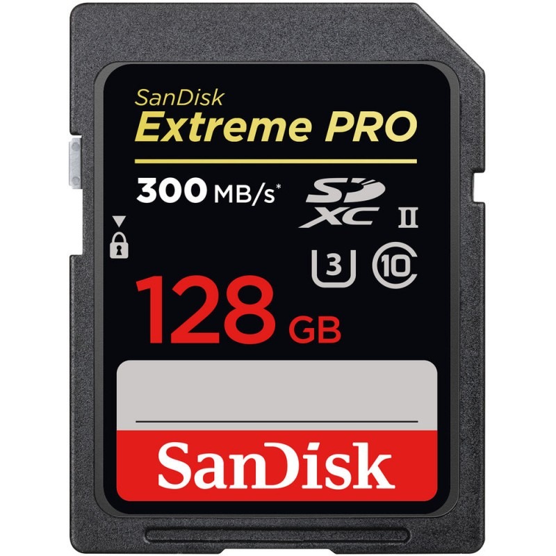 SanDisk 128GB Extreme PRO with 300Mb/s UHS-II SDHC Memory Card